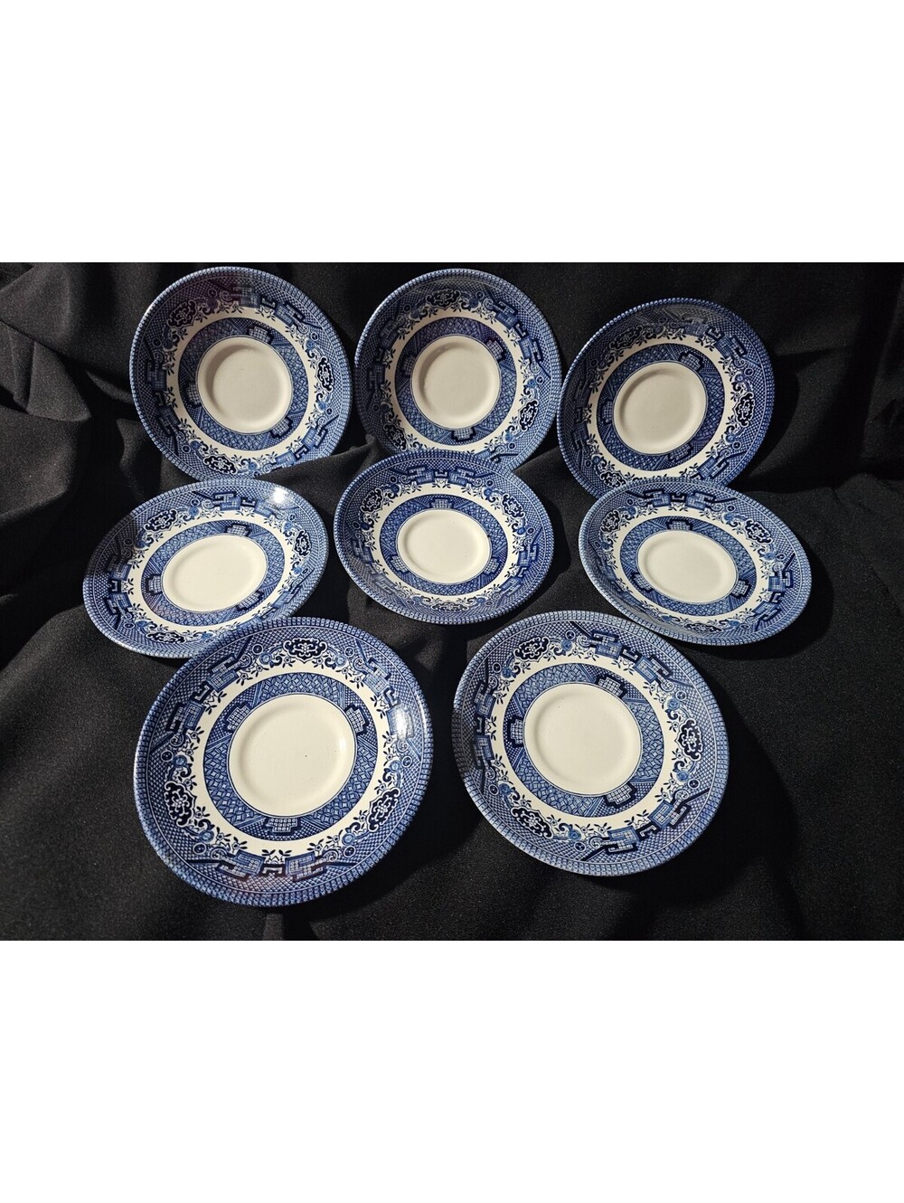 (8pc) Vintage Churchill England Blue Willow Saucer Dessert Plate 5.5" Dish China